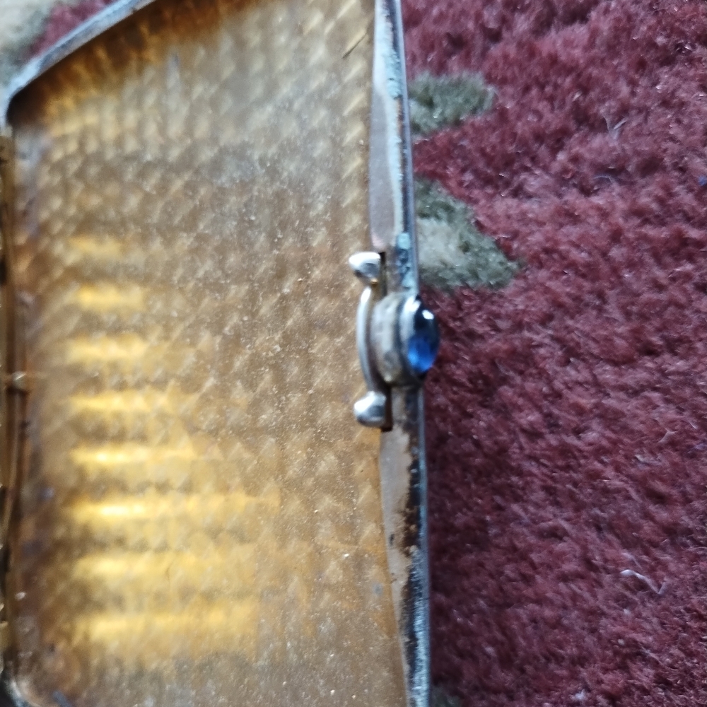 Vintage Sterling Silver Cigarette Case Cabochon Sapphire Clasp - Picture 3 of 5